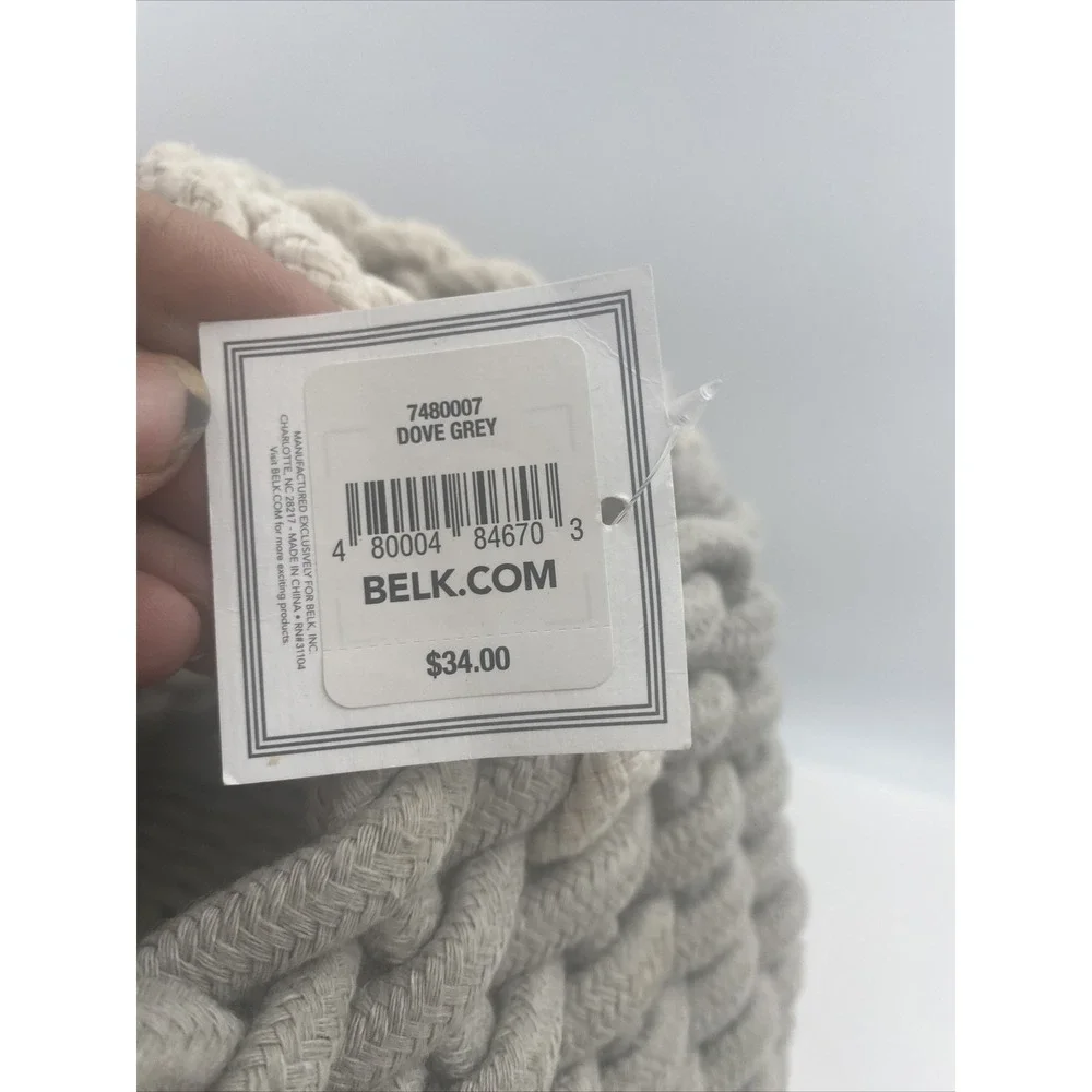 Southern Home Jute Rope Basket Dove Grey Woven Storage Bin Handles 10